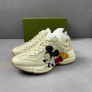 🧨steal Authentic Gucci Cream Sneakers with Mickey Mouse Graphic